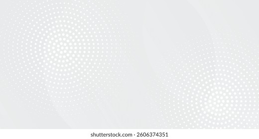 Abstract background with circles and halftone dots pattern. Grey and white backdrop. vector