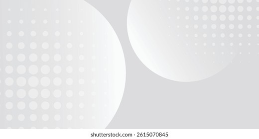 Abstract background with circles and halftone dots pattern. Grey and white backdrop