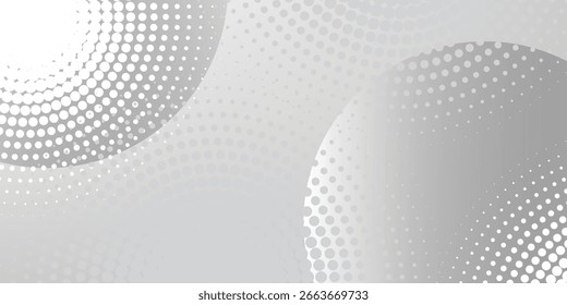 Abstract background with circles and halftone dots pattern. Grey and white backdrop. Vector background