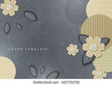 Fondo abstracto, círculos, líneas, puntos, cortes de flores y hojas de papel. Diseño gráfico de moda para banner, afiche, tarjeta, portada, invitación, folleto. Ilustración del vector
