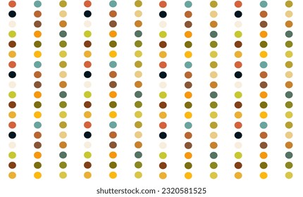 abstrakter Hintergrund mit Kreiseln, Retrofarbpunkt, grünbrauner Orange auf weißem Hintergrund, nahtloses Muster für Stoffdruck oder Vintage-Tapete oder -Zeichenbrett wiederholen
