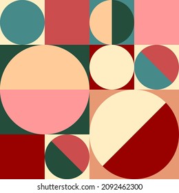 Abstract background of circles, semi-circles and squares. Vector design.