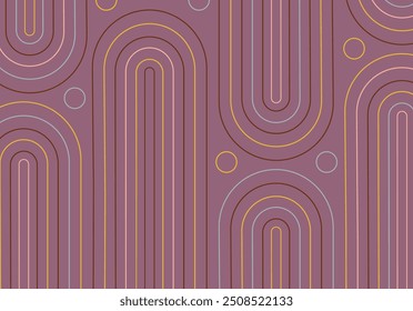 Abstract background with circles and spirals,lines on a pink background.Red, yellow, pink and blue colors. Vector illustration in flat style.