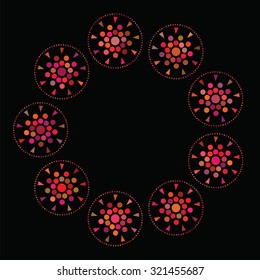 abstract background with circles and triangles of red and purple flowers arranged in a circle