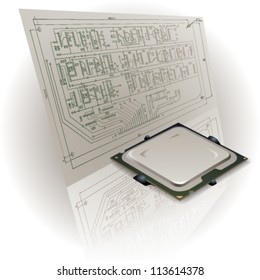 Abstract background with a circuit board and drawings