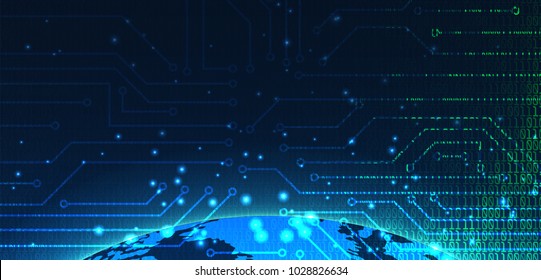 abstract background of circuit board on digital binary code and global. Concept for cyber security for future digital technology. it can be use for data and network business. vector illustration