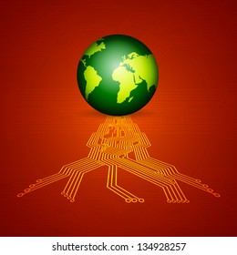 Abstract background with circuit board texture and planet. EPS10 vector