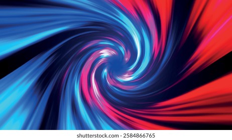 Abstract background of circular, colorful rotating wave. Colored lines move in a spiral. Neon color of glowing background lines. Vector illustration