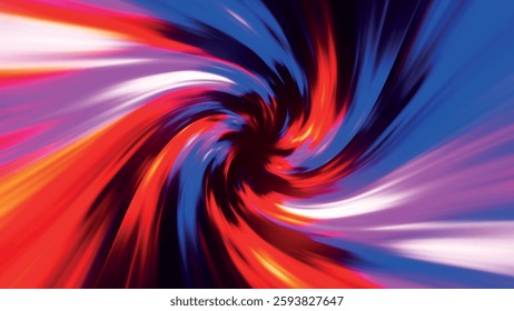 Abstract background of circular, colorful rotating wave. Colored lines move in a spiral. Neon color of glowing background lines. Vector illustration