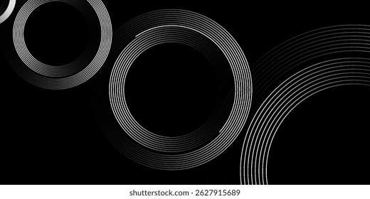 Abstract background with circular line patterns on black background.
