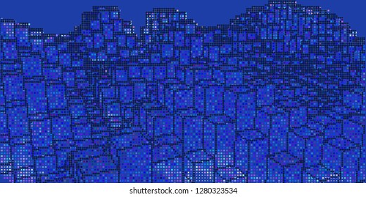 Abstract background cityscape with color dots on blue. Vector illustration.