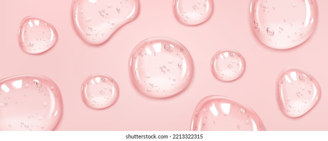 Abstract background with clear serum or gel drops with air bubbles. Closeup of pure skincare cosmetic product, transparent lotion droplets, vector realistic illustration - Shutterstock ID 2213322315
