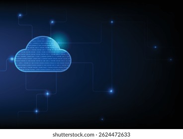 Abstract background cloud circuit board, network storage connection , digital innovation. Concept of modern cyberspace, security system, software computing, futuristic blue background.