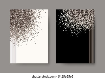 Abstract background with cloud of dust, glitter, sand. Set of artistic creative universal cards. Elegant cover, flyer, poster, invitation, placard, brochure, banner. A4 size. Vector illustration eps10