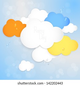 Abstract background with clouds and rain drops. Vector illustration