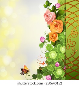 Abstract background with clover and roses 