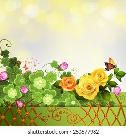 Abstract background with clover and roses 