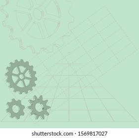 abstract background with cogwheels - light green vector sketch