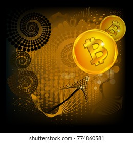 Abstract background with a coin bitcoin