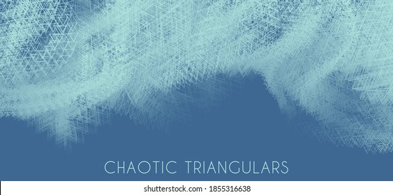 Abstract background with cold bluish cyan chaotic fractal triangles on a blue. Subtle vector graphics