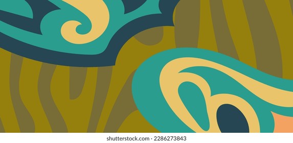 Abstract background collage of wavy stripes texture and curvy blob shapes decorative ornament. 