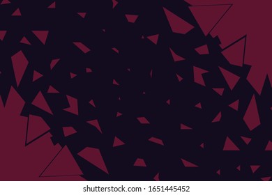 The abstract background is collapsing. Fragments in the form of geometric shapes, triangles fly in different directions. Broken, cracked surface texture. Pink blue and red vector eps illustration.