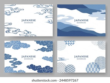 Abstract background collection with clouds and Japanese patterns.