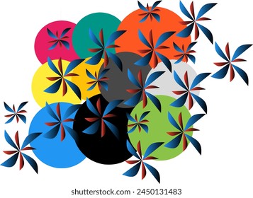 abstract background, collection of colorful circles and pinwheel