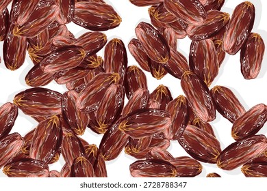 abstract background with a collection of ripe dates on a white background