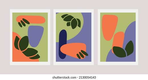 Abstract background collection with vector element.Modern design with hand drawn elements and purple, green, and coral colors