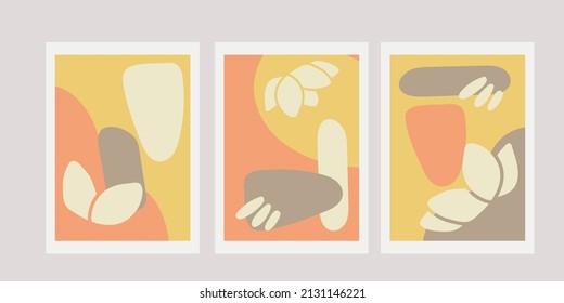 Abstract background collection with vector elements.Modern design with hand drawn shapes and yellow, coral and sand colors