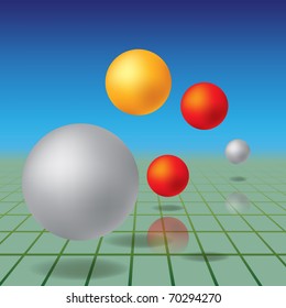 abstract background color balls over green squares