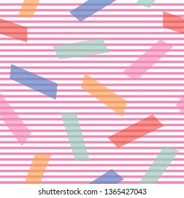 Abstract background with color blocks on thin stripes seamless vector decorative geometric pattern. Surface pattern design for fabric, wallpaper, scrapbooking , decor projects.