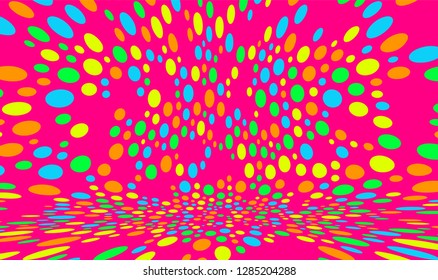 Abstract background with color circles. Chaotic particles in empty space. Dynamic vector illustartion.