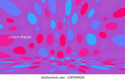 Abstract background with color circles. Chaotic particles in empty space. Dynamic vector illustartion.
