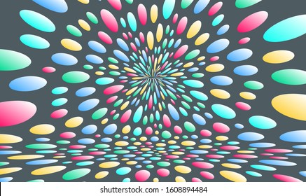 Abstract background with color circles. Chaotic particles in empty space. Dynamic vector illustartion.