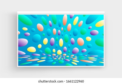 Abstract background with color circles. Chaotic particles in empty space. Dynamic vector illustartion.
