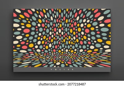 Abstract background with color circles. Chaotic particles in empty space. Dynamic vector illustartion.