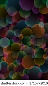 Abstract background with color circles on black vertical background