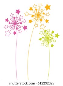 Abstract background with color dandelions, postcard