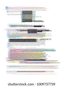 Abstract background of a color digital printer glitch
with lorem ipsum text and numbers.
Pixel Noise Texture Computer Screen. 
Trendy flat hipster design and style. Vector illustration