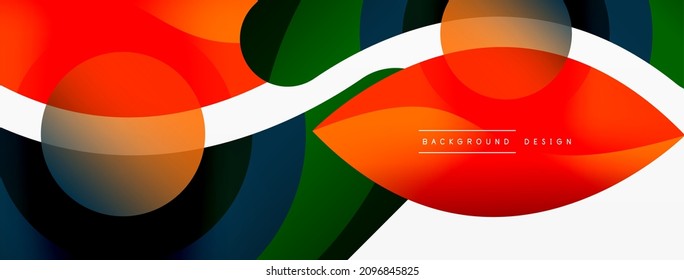 Abstrakter Hintergrund mit geometrischen Farbformen. Schöner minimaler Hintergrund mit runden Formen Kreise und Linien. Geometrisches Design. Vektorgrafik