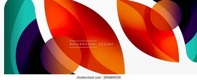 Abstract background with color geometric shapes. Beautiful minimal backdrop with round shapes circles and lines. Geometrical design. Vector illustration