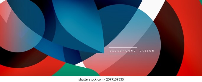 Abstract background with color geometric shapes. Beautiful minimal backdrop with round shapes circles and lines. Geometrical design. Vector illustration