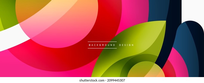 Abstract background with color geometric shapes. Beautiful minimal backdrop with round shapes circles and lines. Geometrical design. Vector illustration