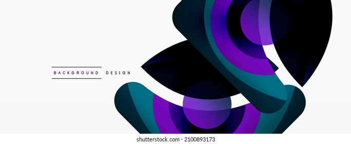 Abstract background with color geometric shapes. Beautiful minimal backdrop with round shapes circles and lines. Geometrical design. Vector illustration