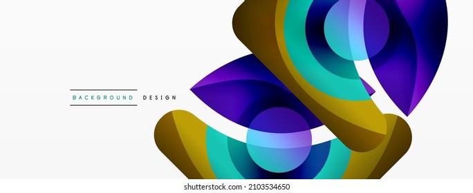 Abstract background with color geometric shapes. Beautiful minimal backdrop with round shapes circles and lines. Geometrical design. Vector illustration