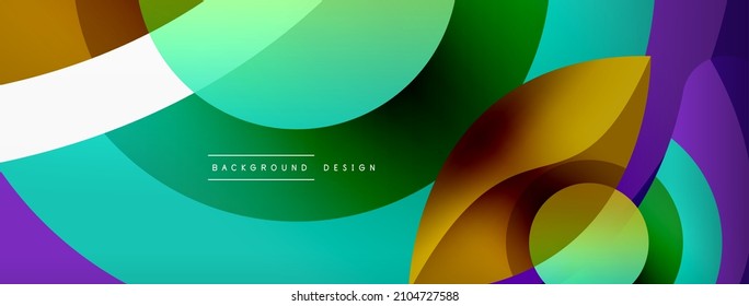 Abstract background with color geometric shapes. Beautiful minimal backdrop with round shapes circles and lines. Geometrical design. Vector illustration