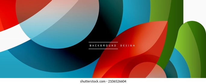 Abstract background with color geometric shapes. Beautiful minimal backdrop with round shapes circles and lines. Geometrical design. Vector illustration