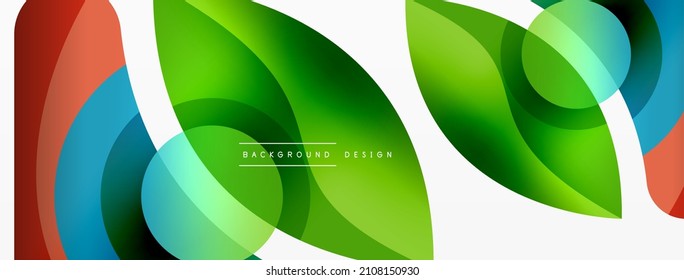 Abstract background with color geometric shapes. Beautiful minimal backdrop with round shapes circles and lines. Geometrical design. Vector illustration